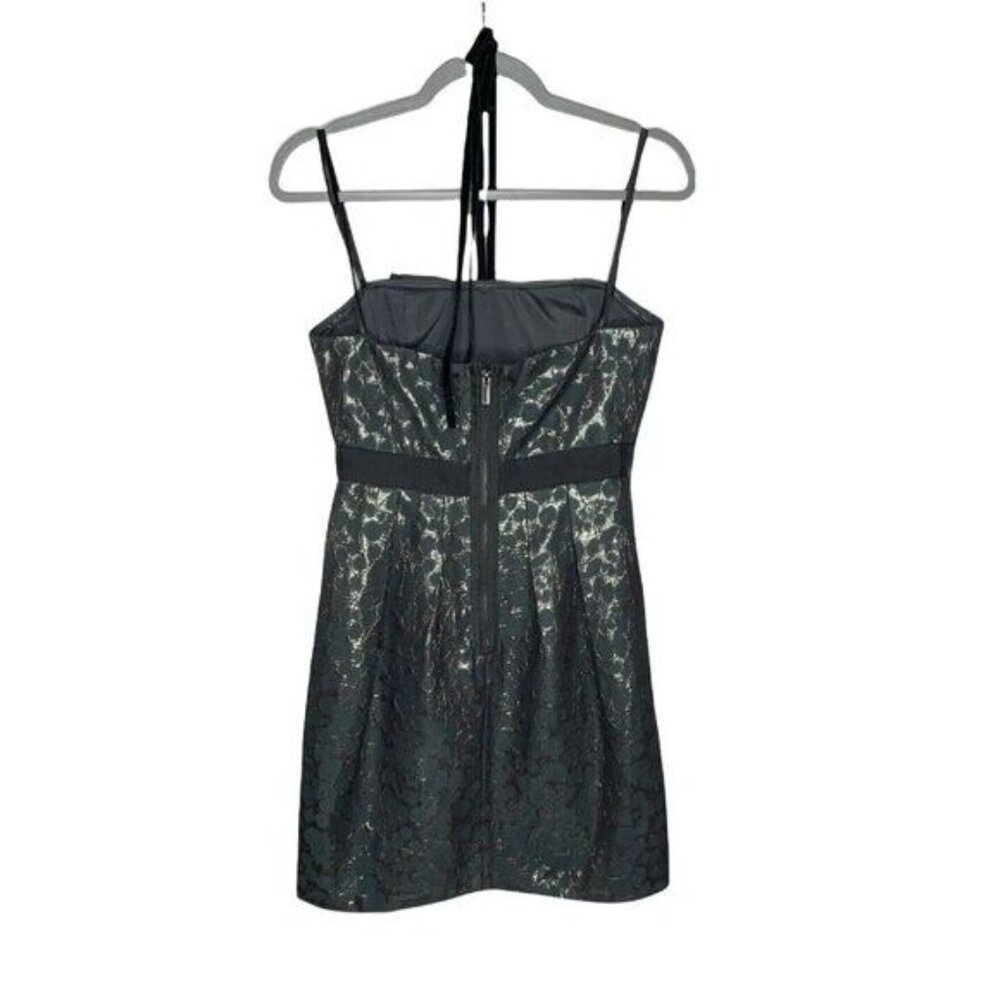 BCBGmaxazria Mini Dress Women’s 4 Black Metallic Jacquard Halter Cocktail Party - Picture 8 of 11